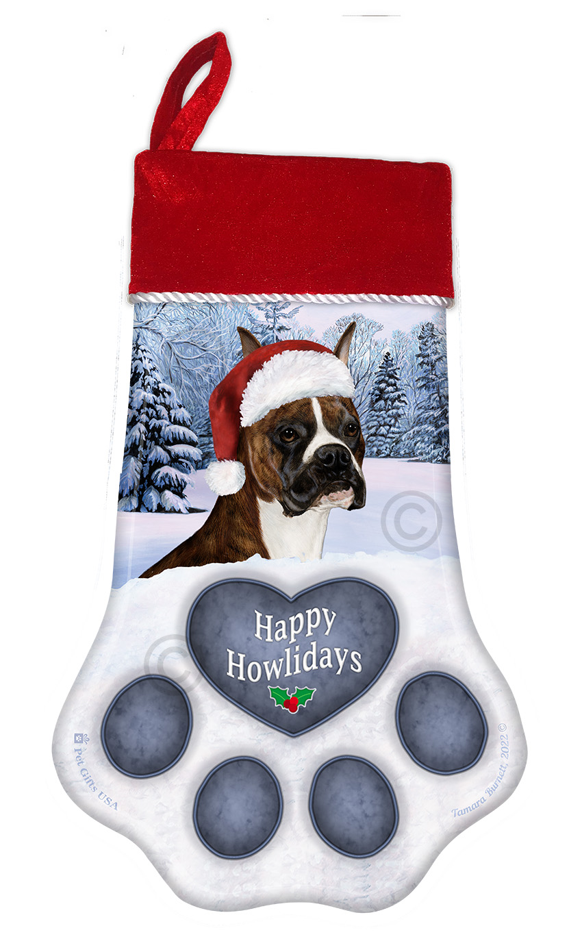An image of the Boxer Brindle Cropped Holiday Stocking