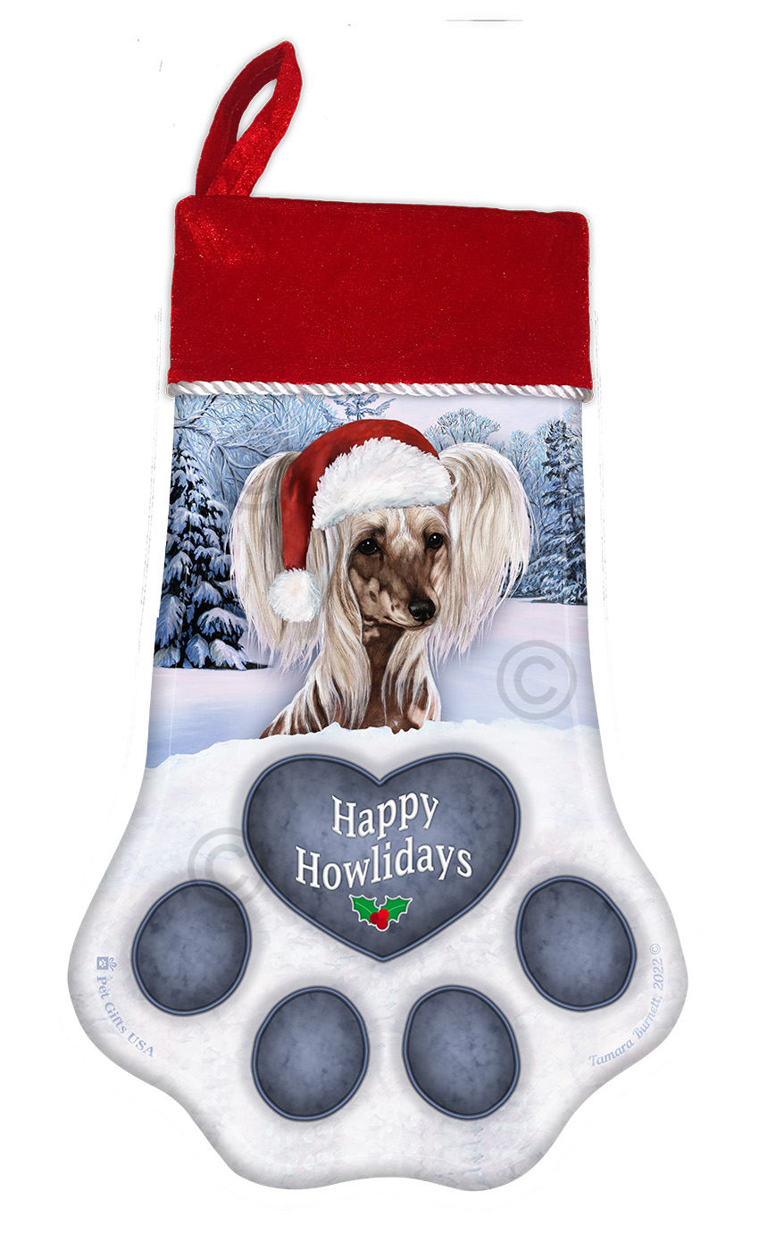 An image of the Chinese Crested Hairless Holiday Stocking