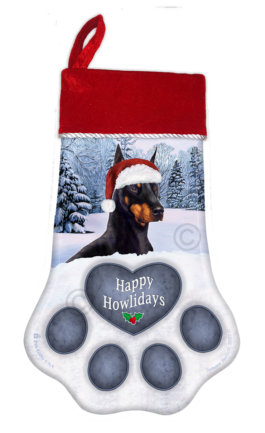 An image of the Doberman Black & Tan Cropped Holiday Stocking