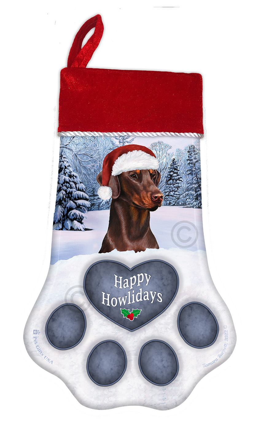 Doberman Red Uncropped Holiday Stocking image