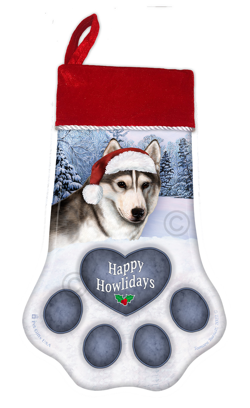 Siberian Grey & White Brown Eye Holiday Stocking image