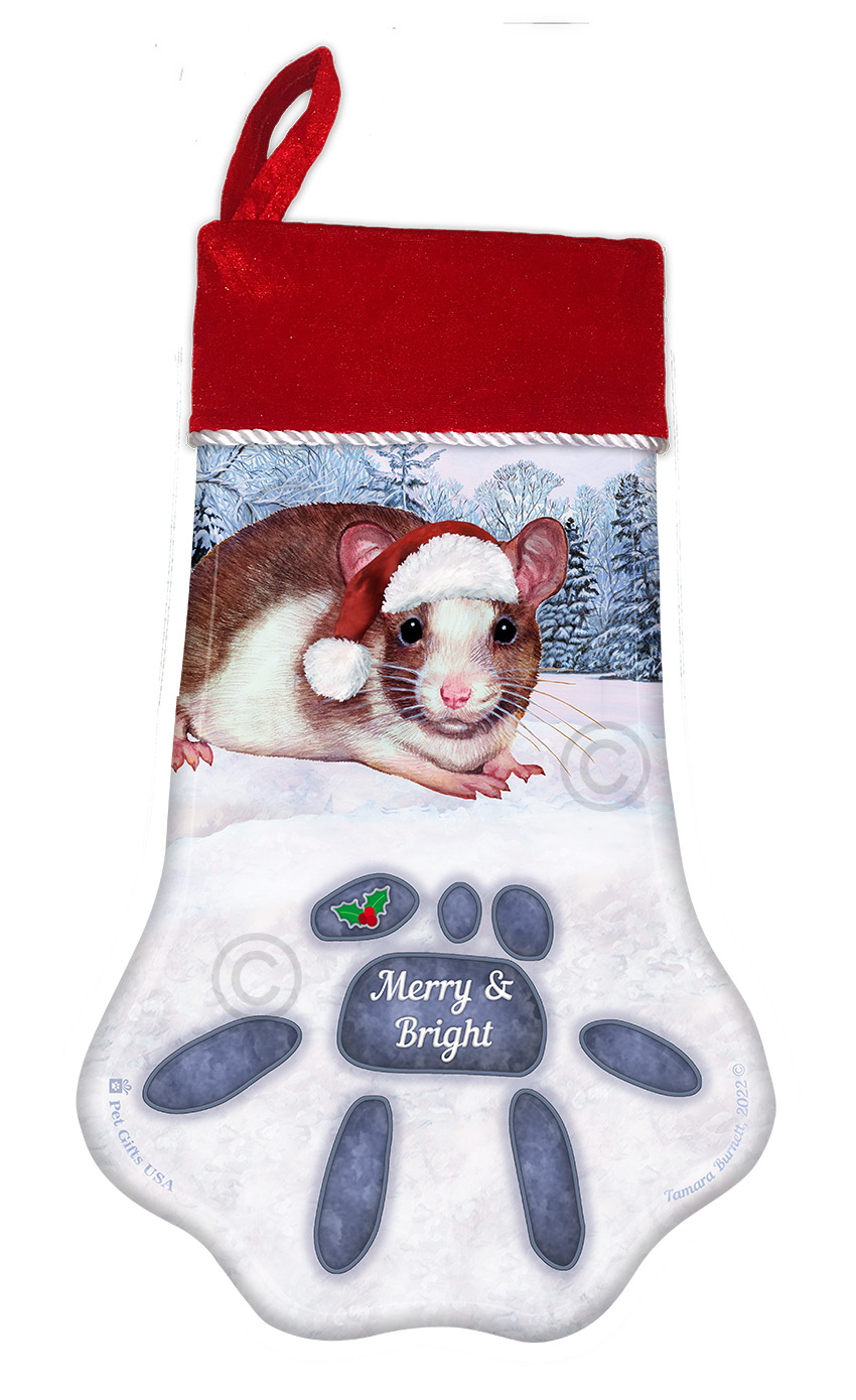 An image of the Brown & White Parti (Pied) Rat Holiday Stocking