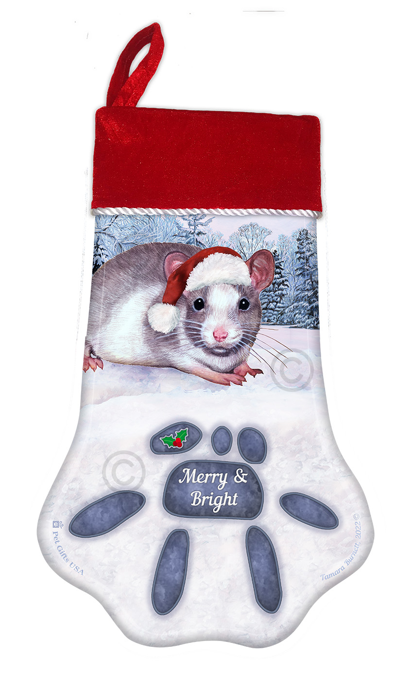 An image of the Grey & White Parti (Pied) Rat Holiday Stocking