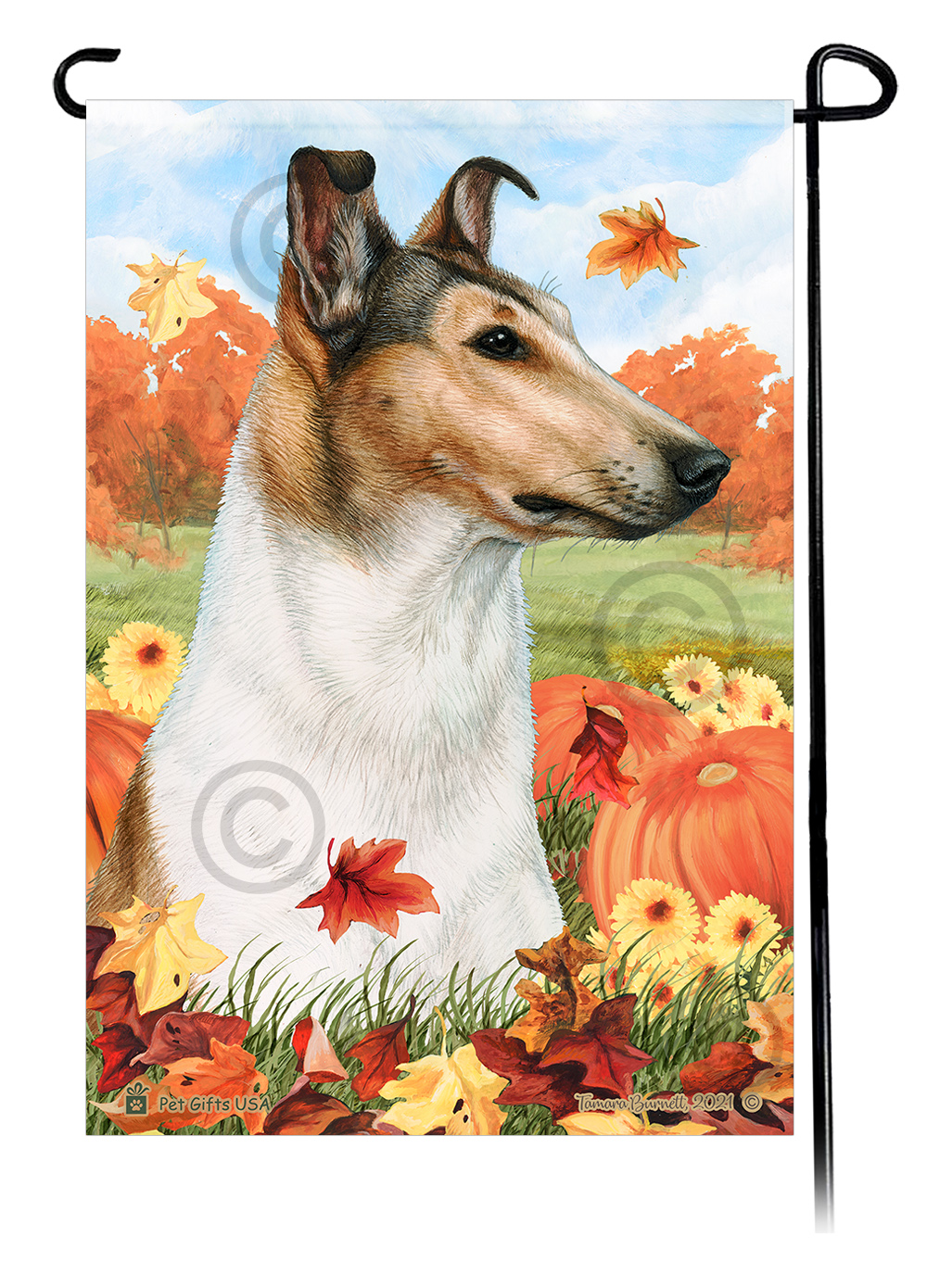 Smooth Collie Sable & White Falling Leaves - Garden Flag image