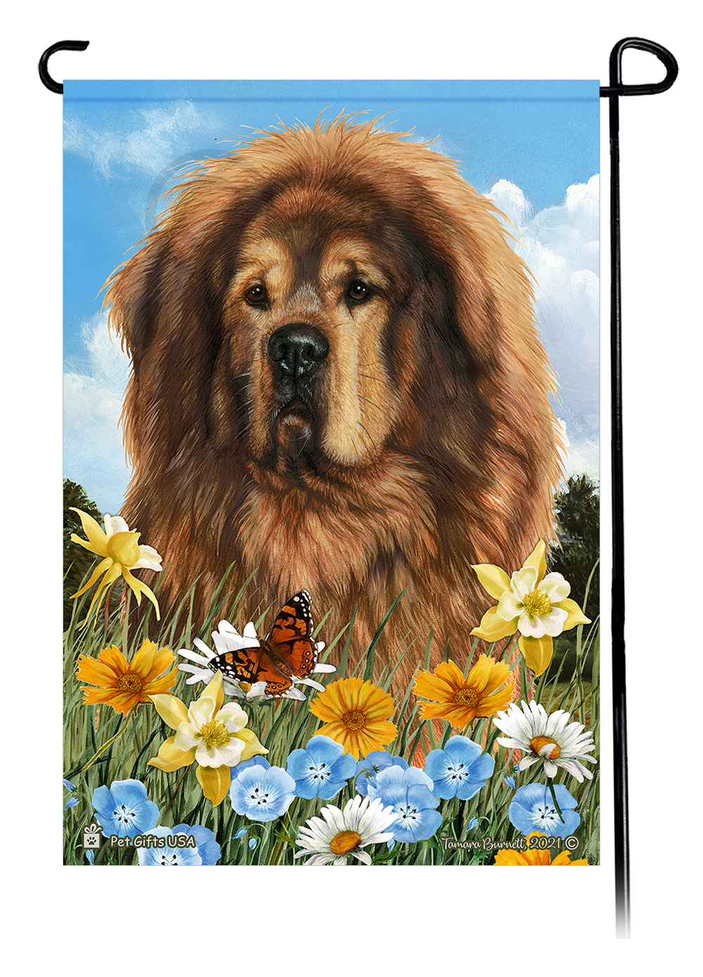 Tibetan Mastiff Brown Summer Flowers - Garden Flag image