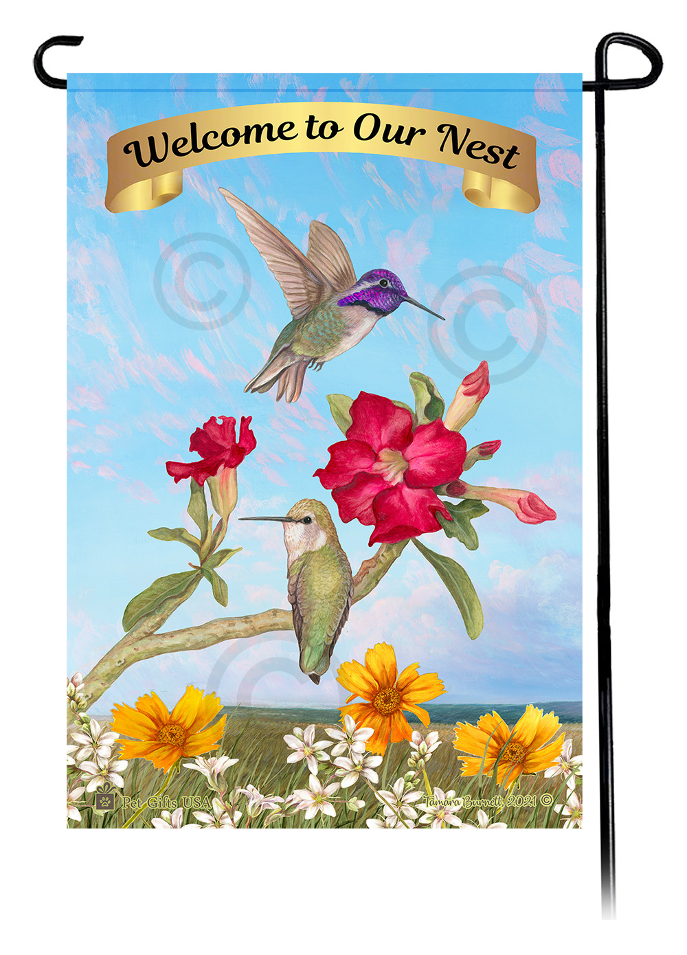 An image of product 22975 Costas Hummingbird - Wild Bird Welcome Garden Flag
