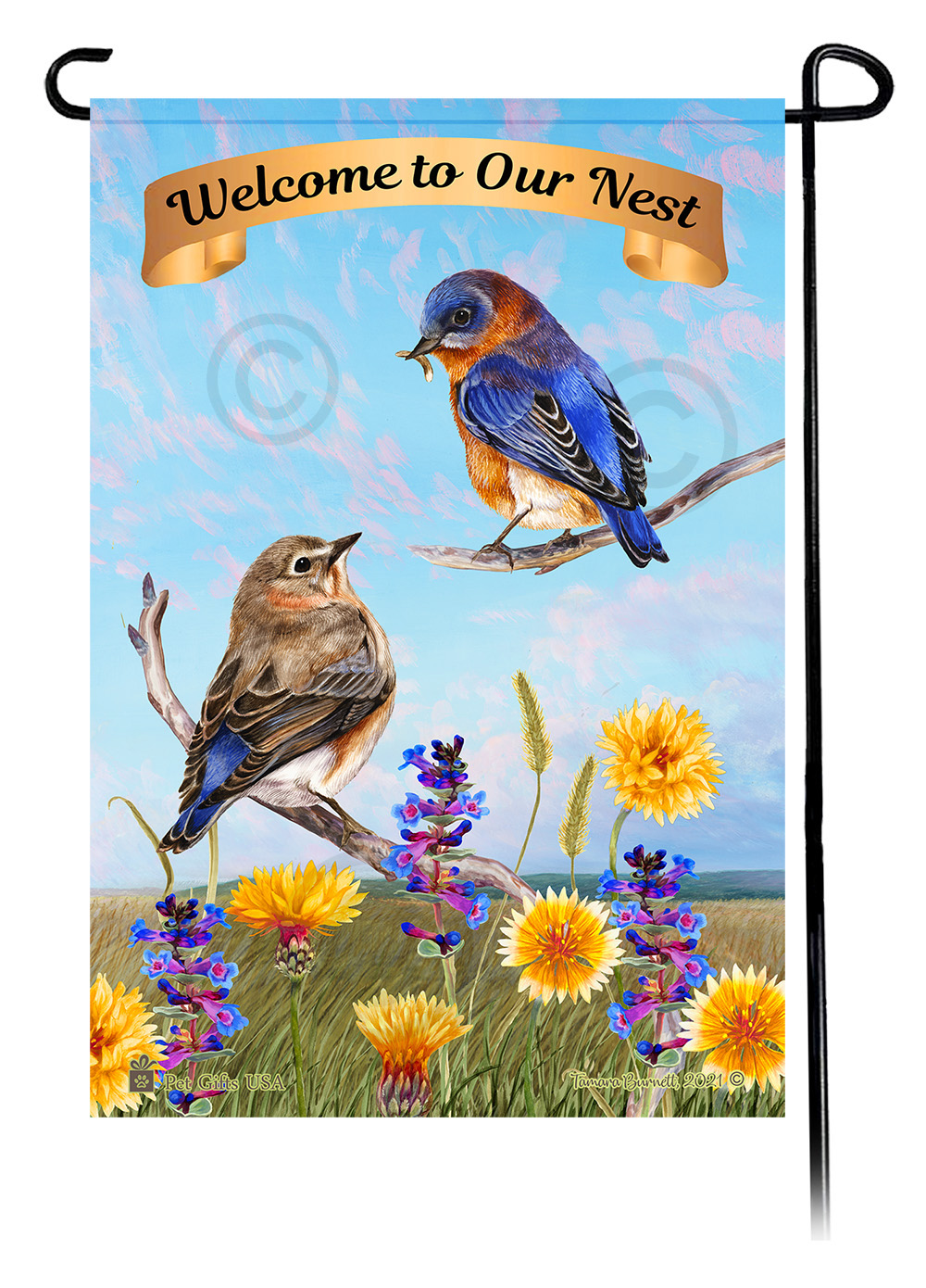 An image of product 22976 Eastern Bluebird - Wild Bird Welcome Garden Flag