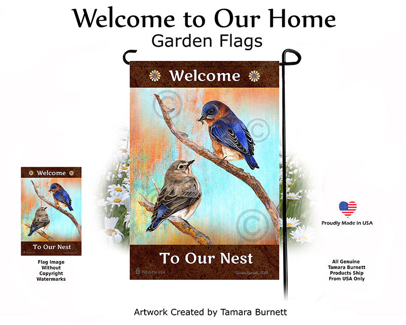 An image of the Bluebird Eastern Welcome To Our Home - Garden Flag