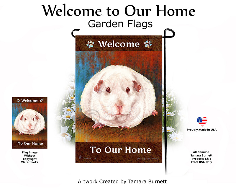 Guinea Pig Pink Eyed White Welcome To Our Home - Garden Flag image