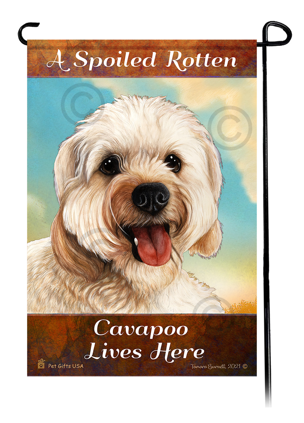 A Spoiled Rotten Cavapoo Blonde Lives Here - Garden Flag image
