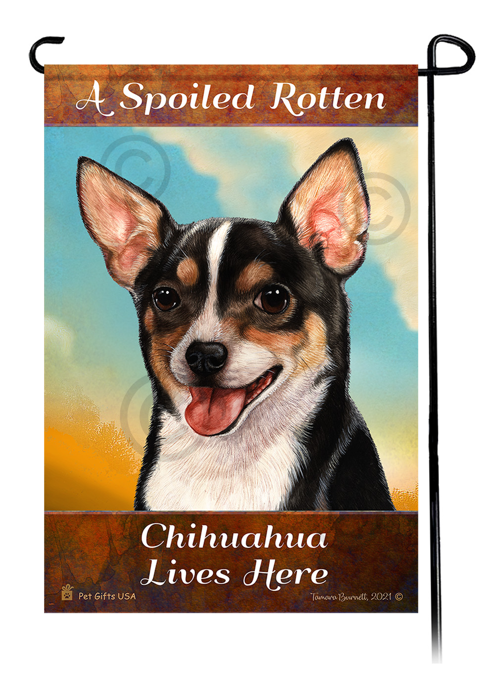 A Spoiled Rotten Chihuahua Short Hair Black Tri-Color Lives Here - Garden Flag image