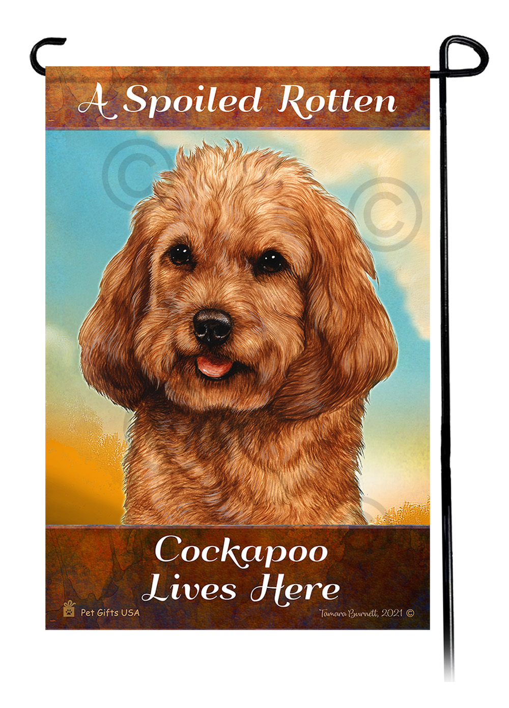 A Spoiled Rotten Cockapoo Red Lives Here - Garden Flag image