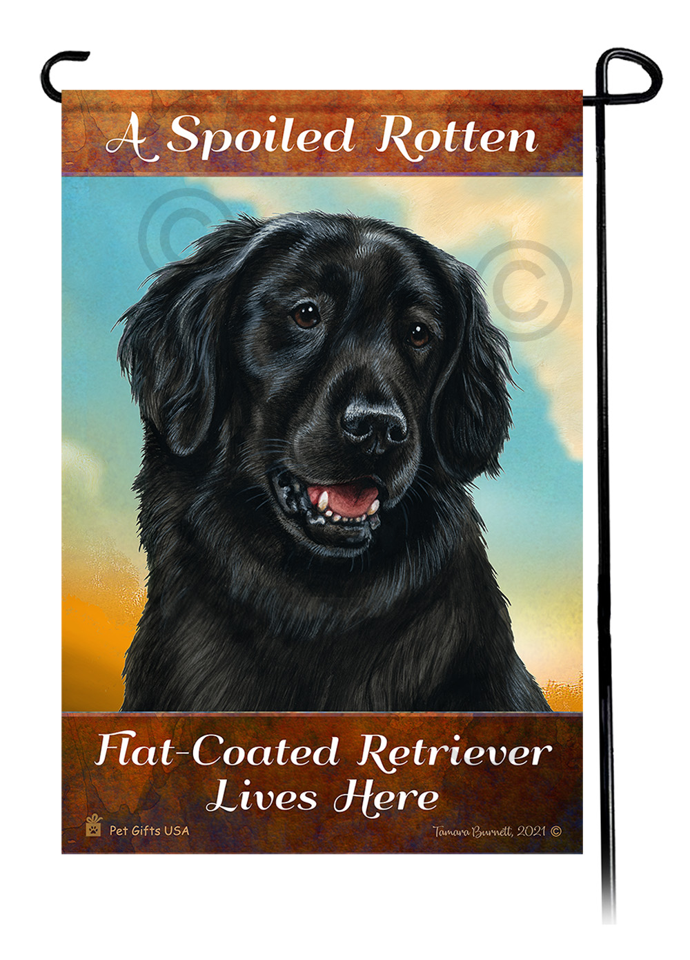 An image of the A Spoiled Rotten Flat Coated Retriever Black Lives Here - Garden Flag