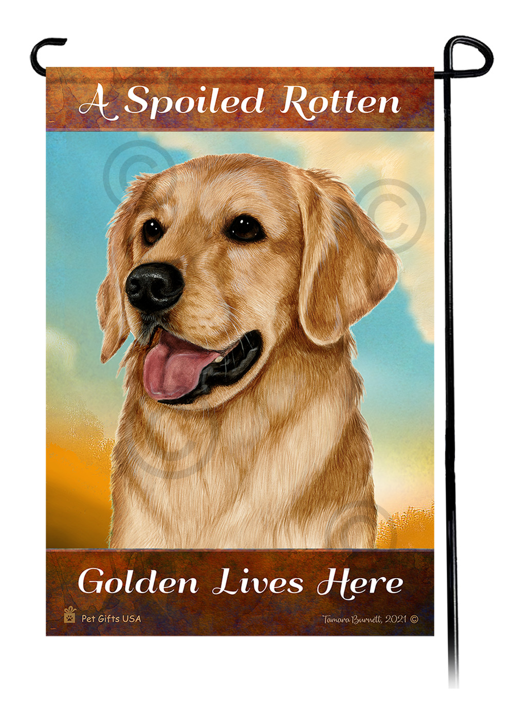 An image of the A Spoiled Rotten Golden Retriever Lives Here - Garden Flag