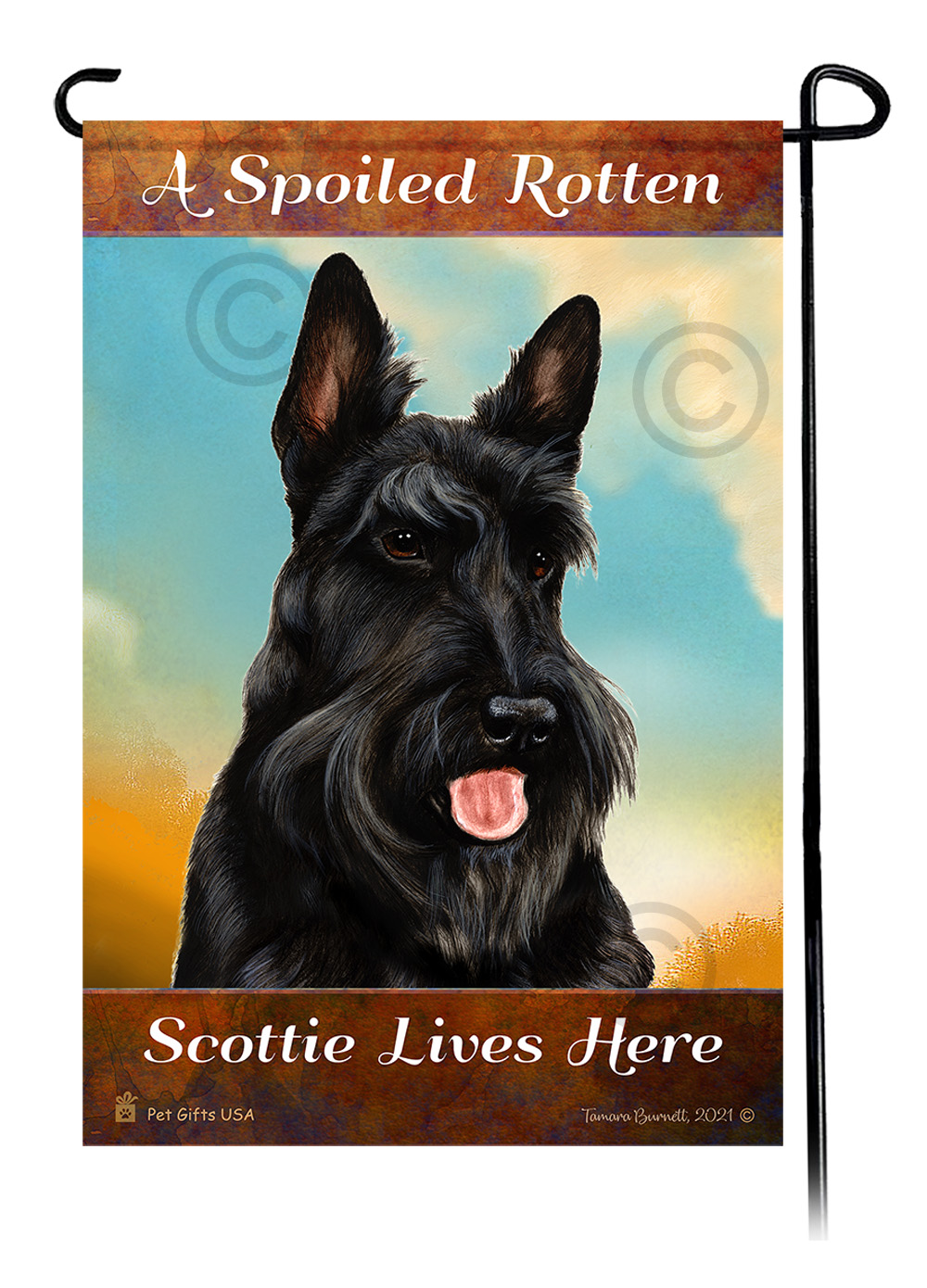 An image of the A Spoiled Rotten Scottish Terrier Black Lives Here - Garden Flag