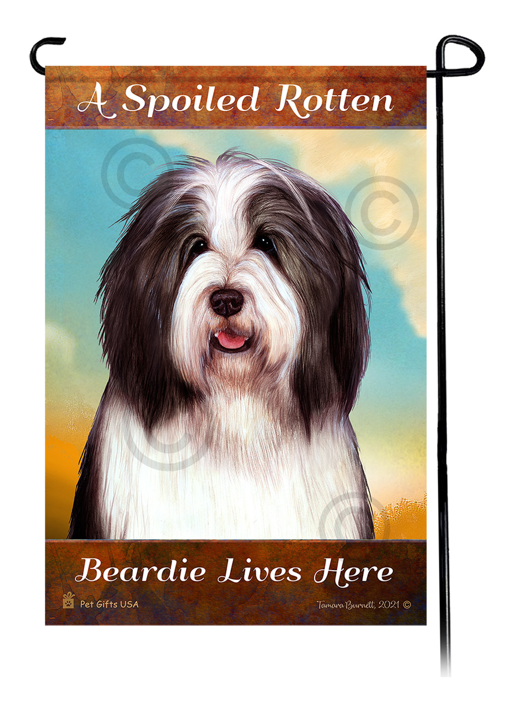 An image of the A Spoiled Rotten Sheltie Black and White Lives Here - Garden Flag