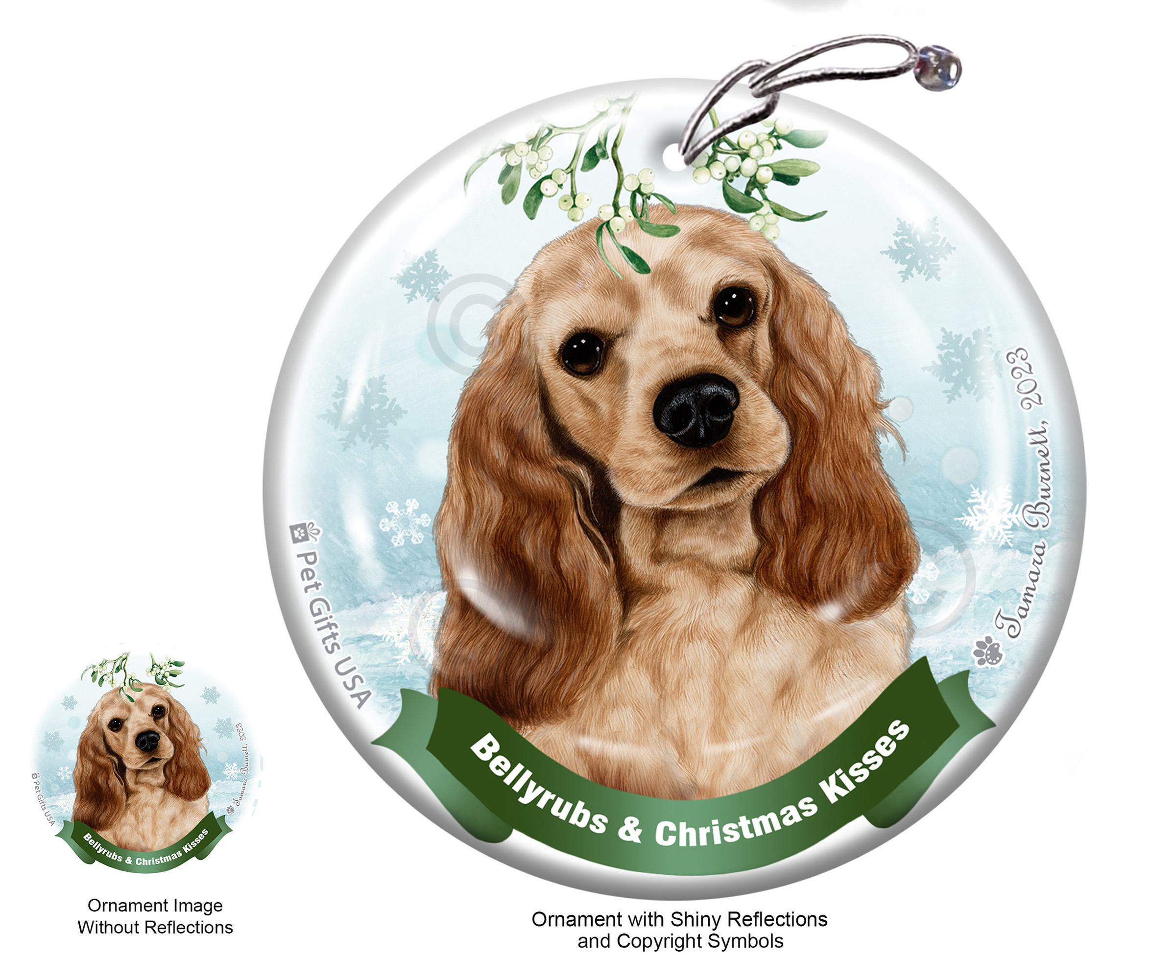 Cocker Spaniel Buff Belly Rubs and Christmas Kisses Ornament image