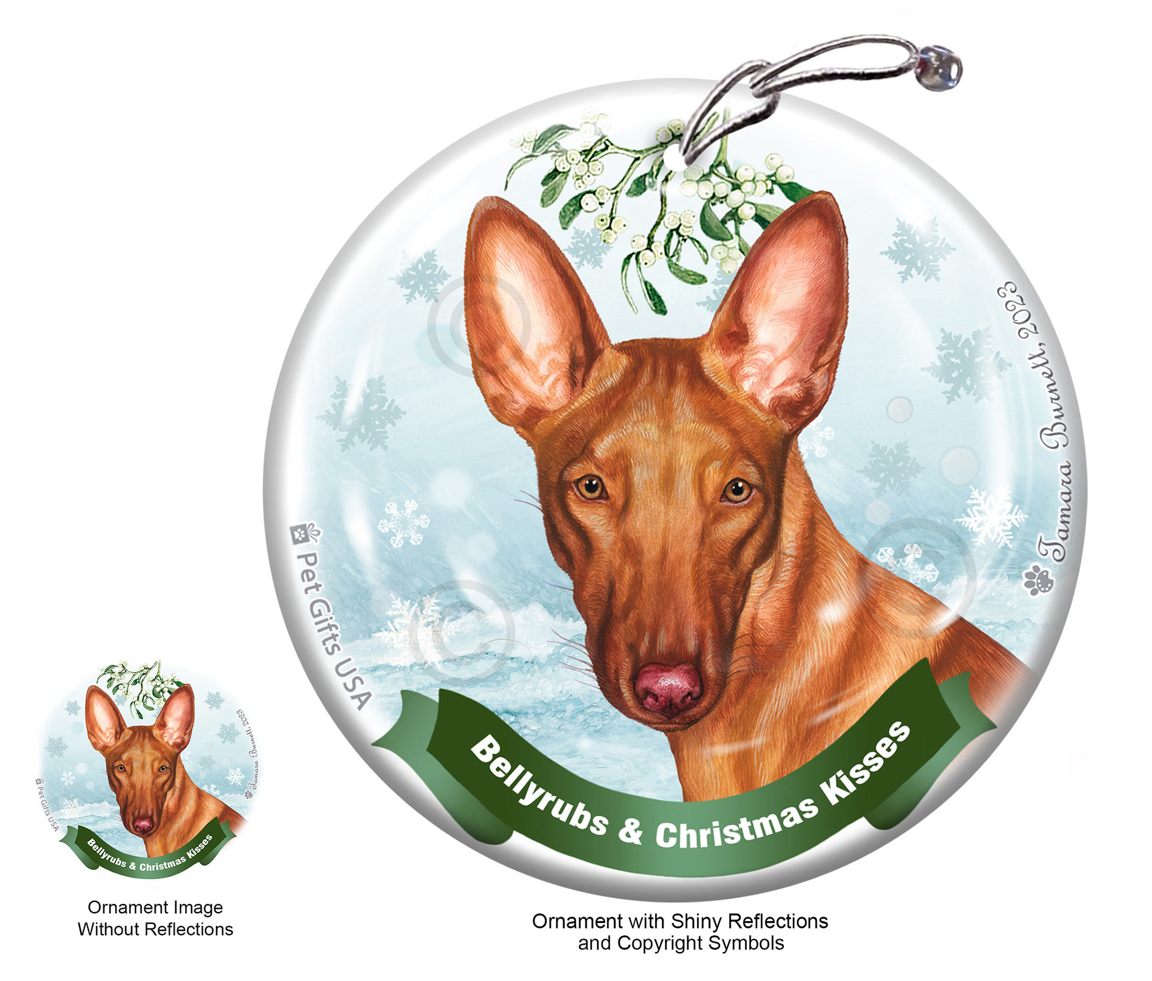 Pharaoh Hound Belly Rubs and Christmas Kisses Ornament image