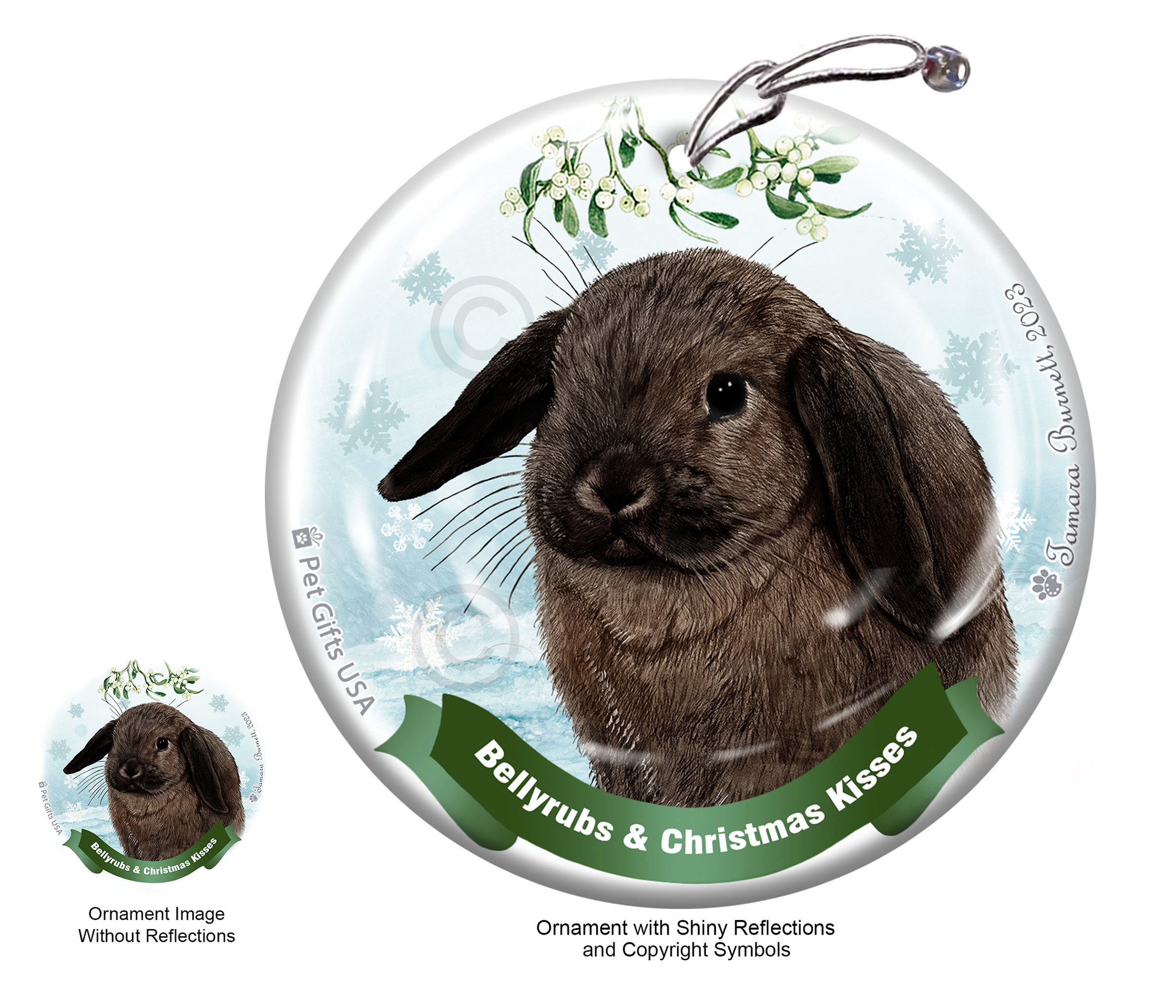 Rabbit Mini Lop Sable Belly Rubs and Christmas Kisses Ornament image
