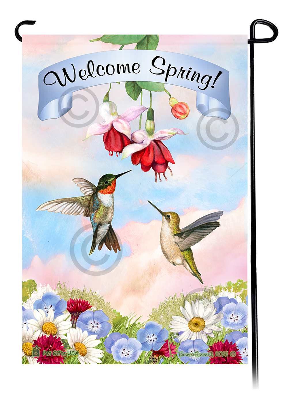 Ruby Throated Hummingbird - Welcome Spring Garden Flag image