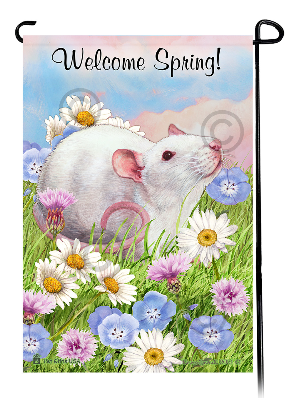 An image of the Rat White - Welcome Spring Garden Flag