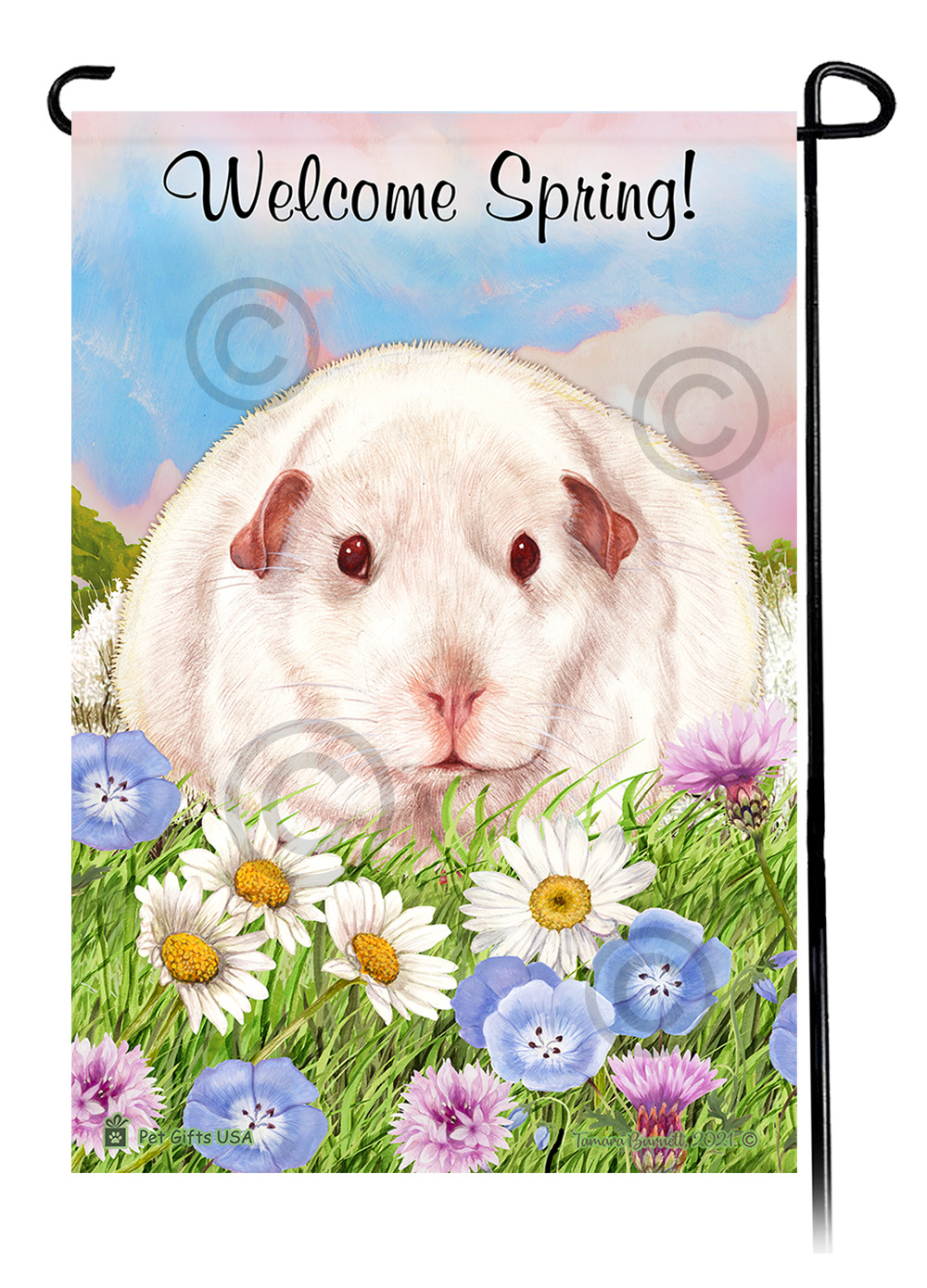 Guinea Pig Pink Eyed White - Welcome Spring Garden Flag image