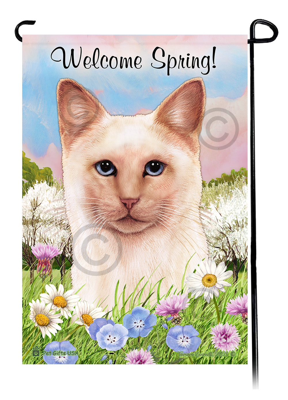 Siamese Cat Flame Point - Welcome Spring Garden Flag Image