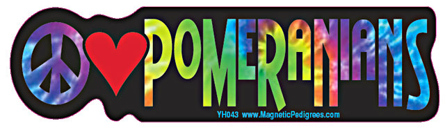 Peace Love Pomeranians - Yippie Hippie Bumper Sticker image sized 640 x 188