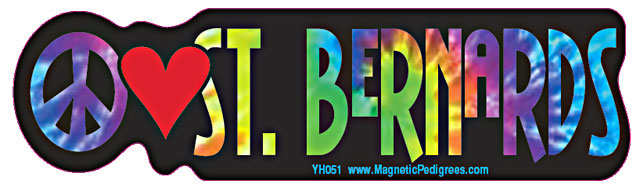 Peace Love St. Bernards - Yippie Hippie Bumper Sticker image sized 640 x 188