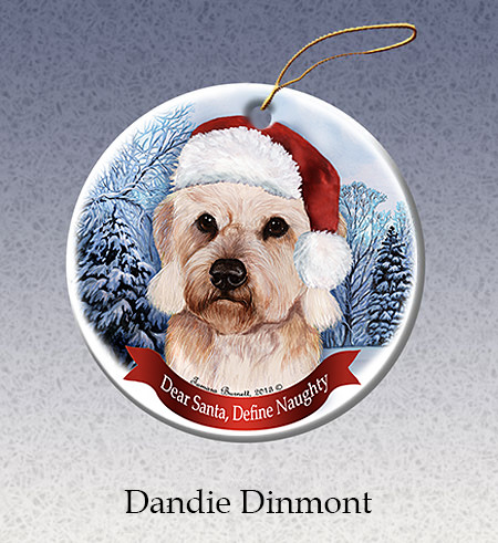 Dandie Dinmont - Howliday Ornament image sized 450 x 491