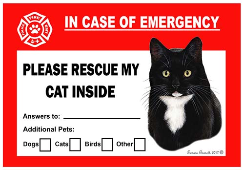 Black and White Tuxedo Cat Pet Savers - Emergency Cling image sized 500 x 348