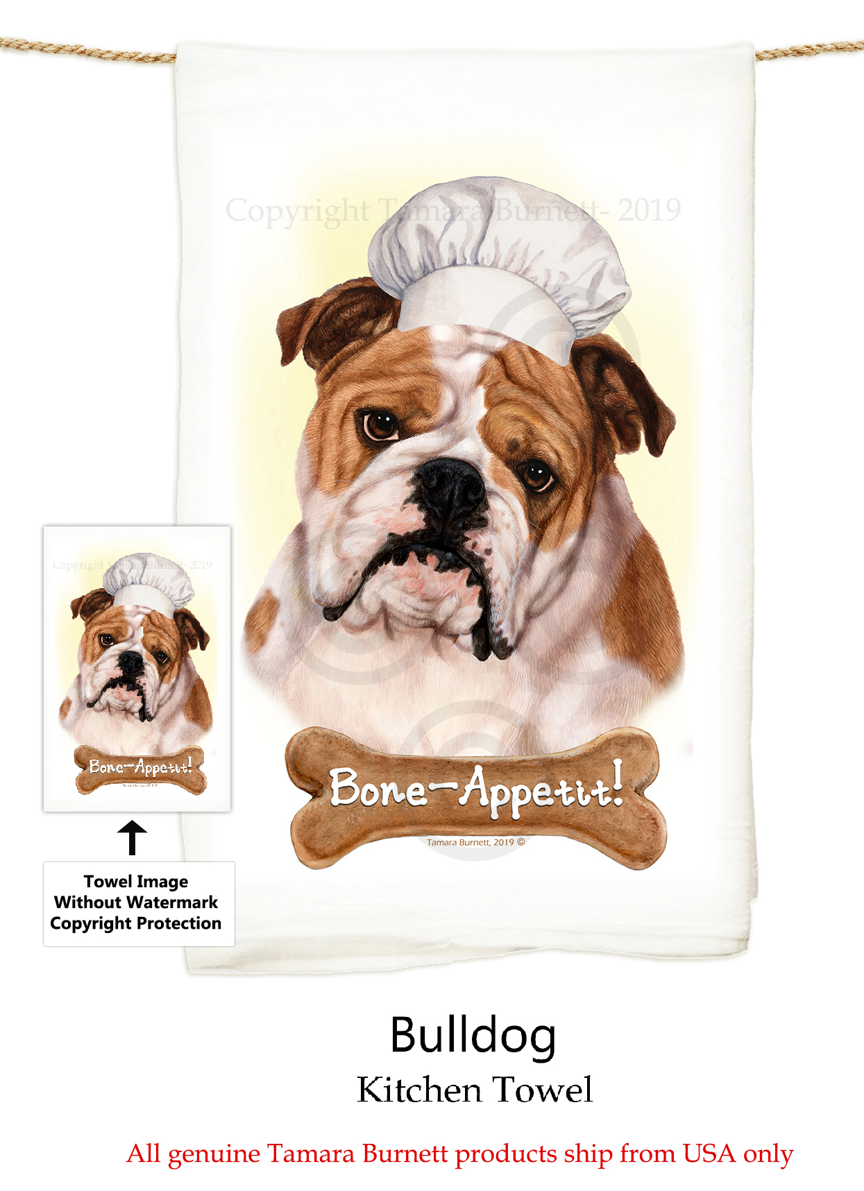 Bulldog (English) Tan & White - Flour Sack Towel image sized 1245 x 1717