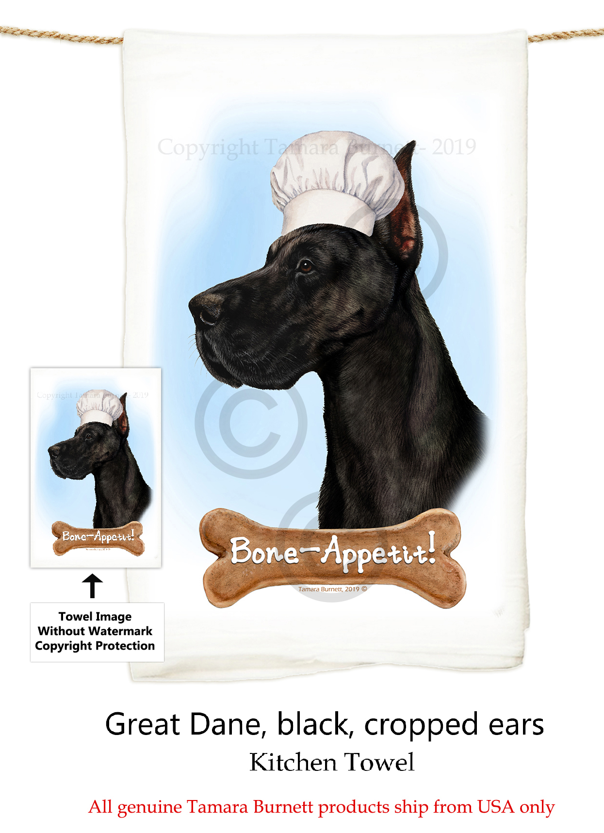 Great Dane Black Cropped - Flour Sack Towel image sized 1245 x 1717