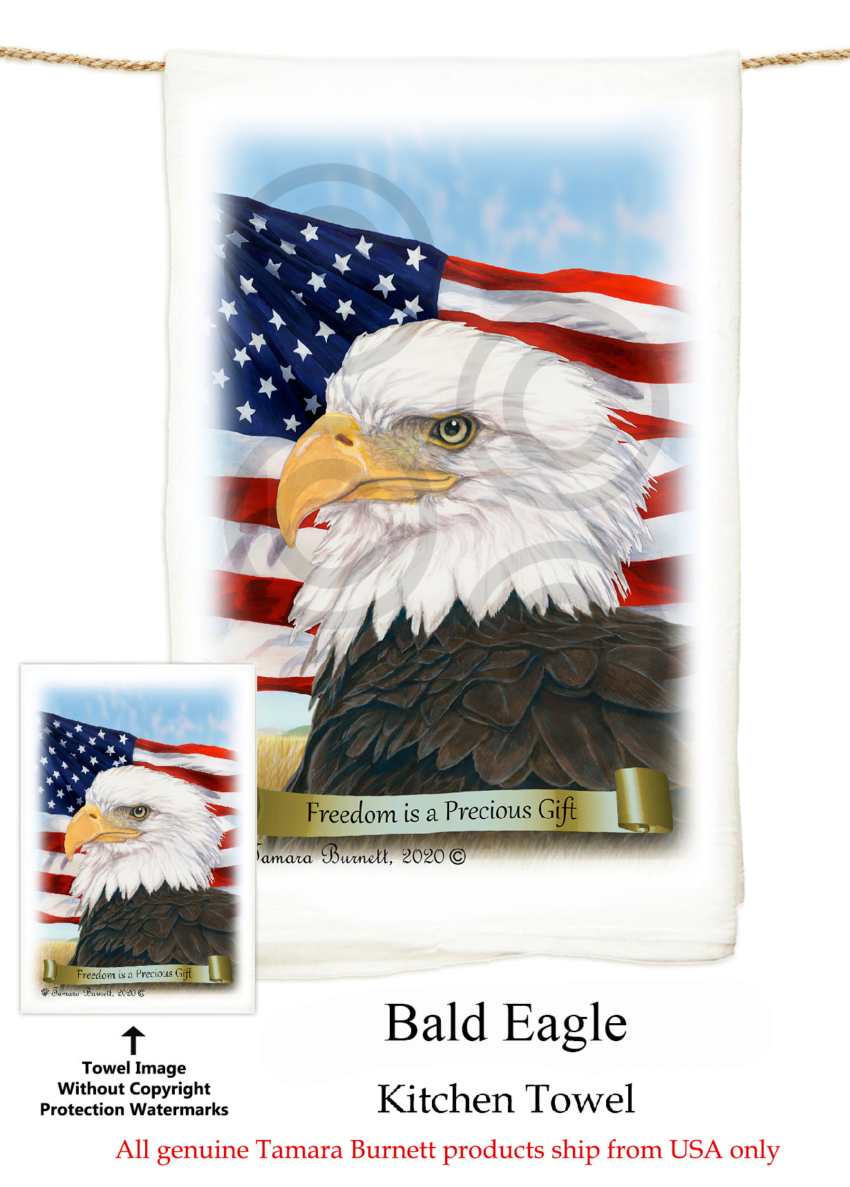 Bald Eagle With Flag - Flour Sack Towel image sized 1230 x 1717