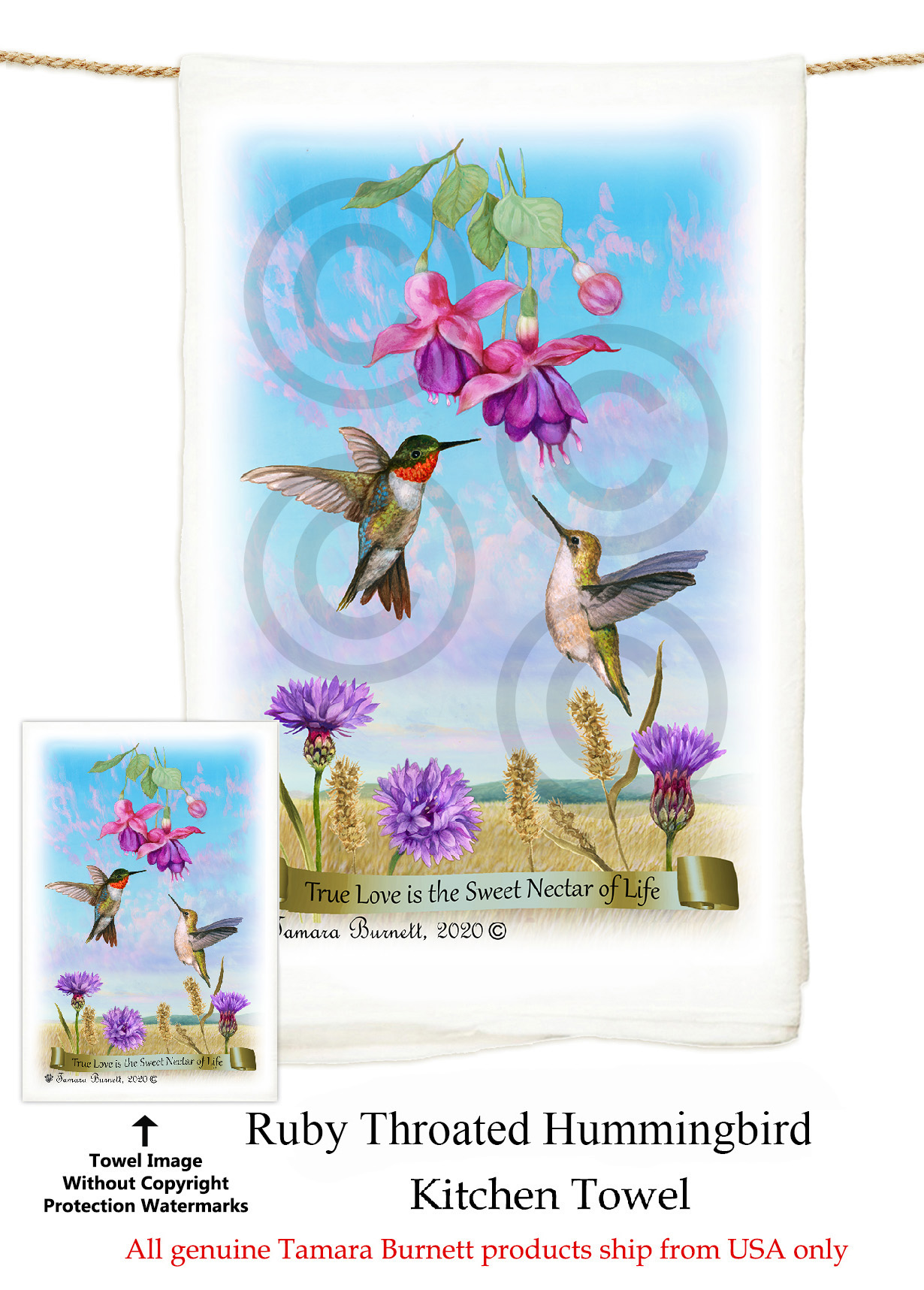 Ruby Throated Hummingbirds - Flour Sack Towel image sized 1230 x 1717