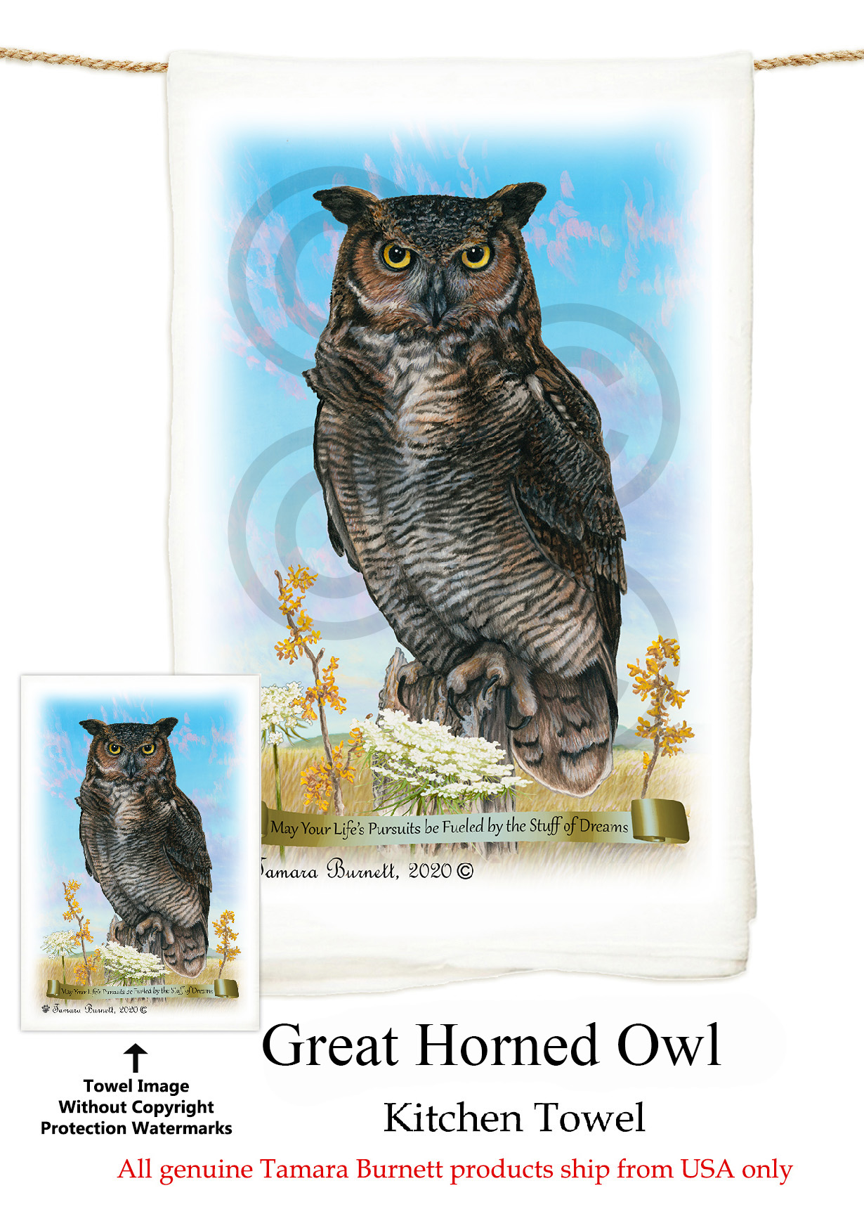 Great Horned Owl - Flour Sack Towel image sized 1230 x 1717