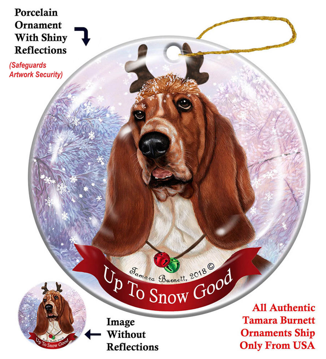 Basset Red/White - Up To Snow Good Ornament Image
