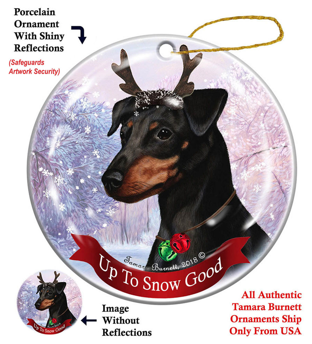 Min Pin Uncropped Black - Up To Snow Good Ornament Image